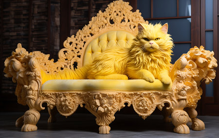 Cute cat on sofa in living room. Fluffy fart.の素材