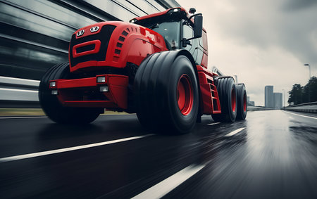 Fast tractor driving farmの素材