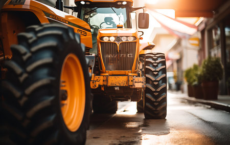 Tractor in the city. Tractor in the city. Tractorの素材