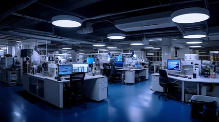 Interior of a modern research and development laboratory (color toned image)の素材