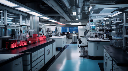 Laboratory interior with equipment and science experiments. 3d rendering.の素材