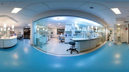 Interior of a modern laboratory, 3D rendering. Computer digital drawing.の素材