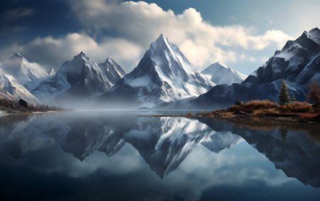 Beautiful landscape of Himalayas mountains reflected in the lake.の素材