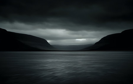 Icelandic landscape. Dramatic sky over lake. Long exposureの素材