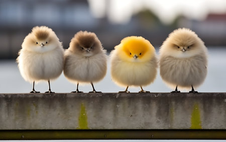 Close up small multicolored birdsの素材