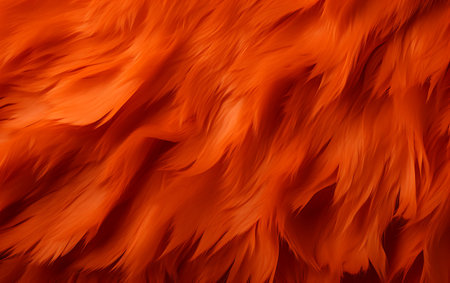 Orange feathers background. Close up of feathers texture. Red feathers background.の素材