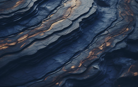 Close up of the surface of a dark blue rock with sunlight.の素材