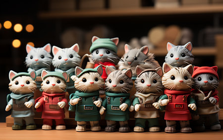 Ceramic figurines of cats in the form of Christmas elvesの素材