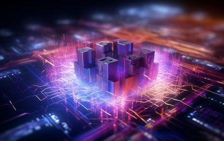 3d rendering of a city in the form of a hologramの素材