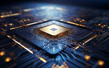Circuit board close-up. Technology background. 3d illustrationの素材