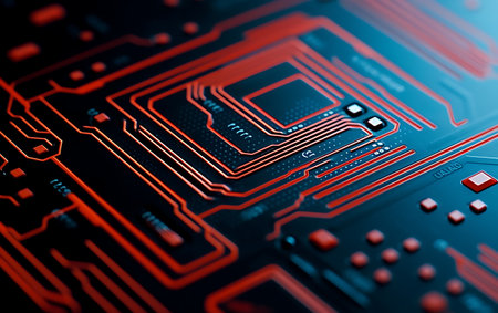 Circuit board. Electronic computer hardware technology. Motherboard digital chip. Tech science background. Integrated communication processor. Information engineering component.の素材