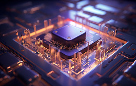 Circuit board close up. Electronic computer hardware. 3d renderingの素材