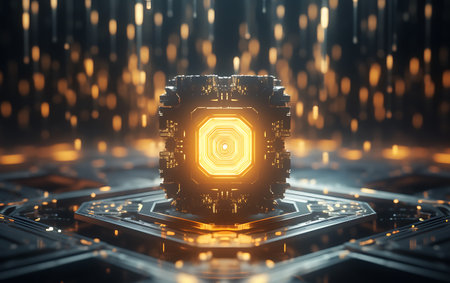 Circuit board with glowing lights. 3d rendering toned imageの素材