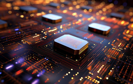 3d illustration of cpu chip on circuit board. 3d renderingの素材