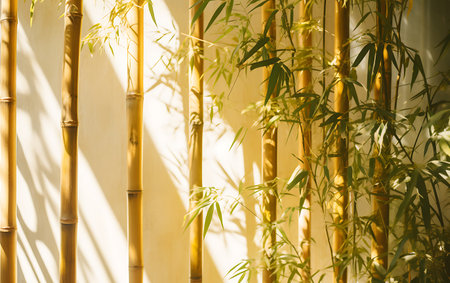 Bamboo wall in the garden with sunlight and shadow. Natural background.の素材