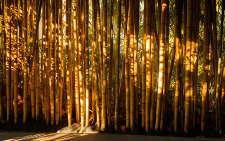 Bamboo forest in the morning light. Bamboo forest at sunset.の素材