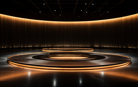 3d rendering of a stage with lighting and spotlights on itの素材