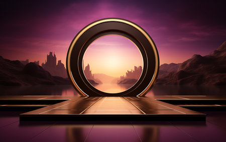 3d render of an abstract background with a metal frame in the middleの素材