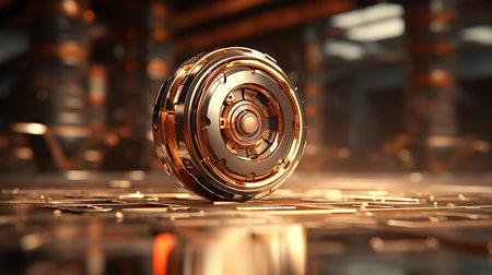 3d rendering of a metal ball bearing in a factory setting.の素材