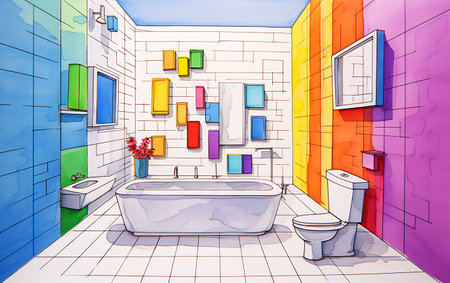 Bathroom interior design. Cartoon illustration of bathroom interior design.の素材