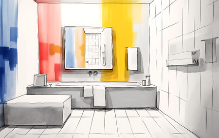 Bathroom interior sketch. Hand drawn vector illustration. Modern style.の素材