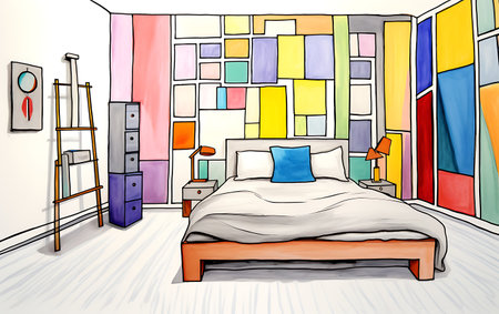 Interior of the bedroom. Hand drawn sketch. Vector illustration.の素材