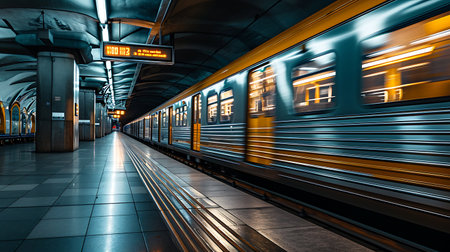 Train in subway station in Moscow, Russia. Long exposure shot.の素材