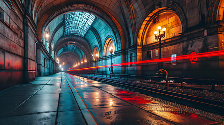 Tunnel in London, UK at night. Long exposure.の素材