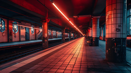 Train station at night, Moscow, Russia. Long exposure shot.の素材
