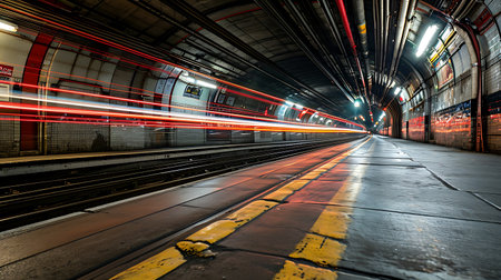 subway tunnel with car light trails in shanghai china.の素材