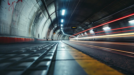 Red train in the subway station Europe.の素材