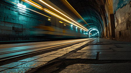 Red train in the subway station Europe.の素材