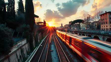 Red train in the subway station Europe.の素材