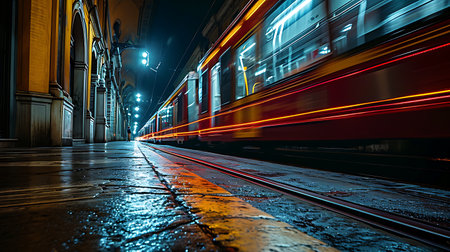 Red train in the subway station Europe.の素材