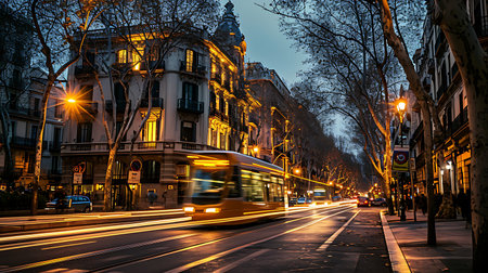 Traffic on the street of Paris at night.の素材