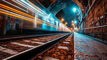 Red train in the subway station Europe.の素材