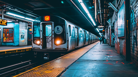 Red train in the subway station Europe.の素材