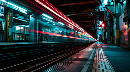 Red train in the subway station Europe.の素材
