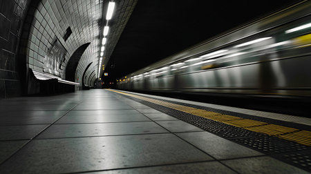 Red train in the subway station Europe.の素材