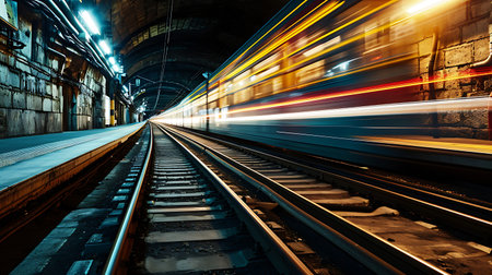 Red train in the subway station Europe.の素材