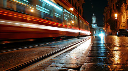 Red train in the subway station Europe.の素材