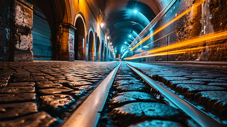 Red train in the subway station Europe.の素材