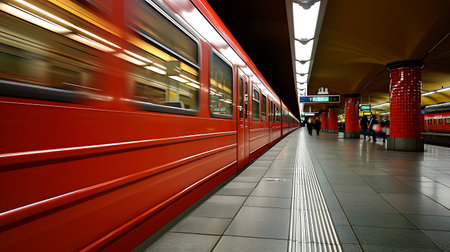 Red train in the subway station Europe.の素材