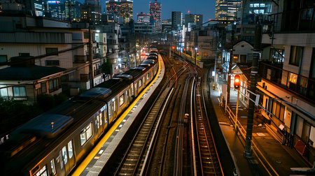 Train in Tokyo, Japan at night. This is a long exposure.