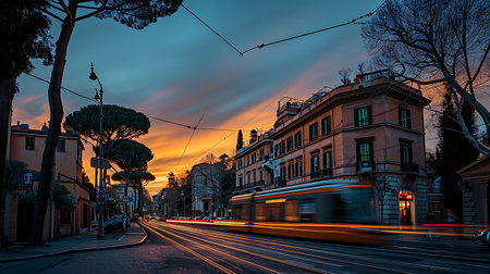 Lisbon, Portugal. Street view of old city center at dusk.の素材