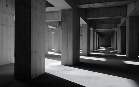 Abstract architecture background, empty dark room with concrete walls, perspective viewの素材