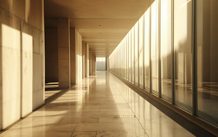 interior of modern office building, perspective view of corridor with sunlightの素材