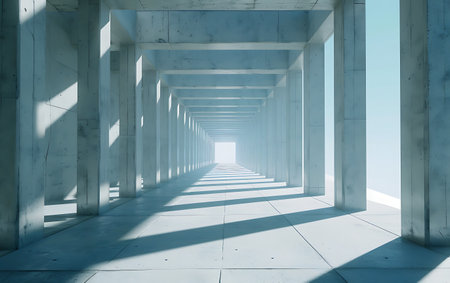 Futuristic corridor interior with light and shadow. 3d renderingの素材