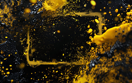 Abstract black and yellow background with water drops. Copy space for your text.の素材