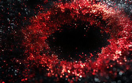 Glittering red and black background with bokeh effect.の素材